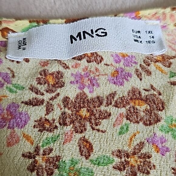 Mango Wrap Midi Dress Yellow Floral Short Sleeve Size 1XL - Picture 3 of 10
